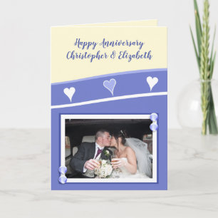 Wedding Anniversary Purple and cream photo Card