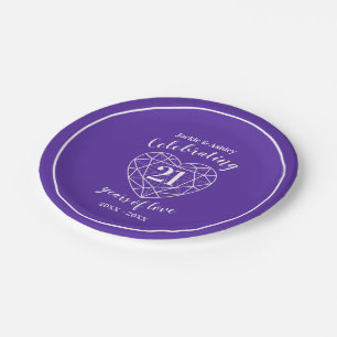 Wedding anniversary purple iolite 21 years party paper plate