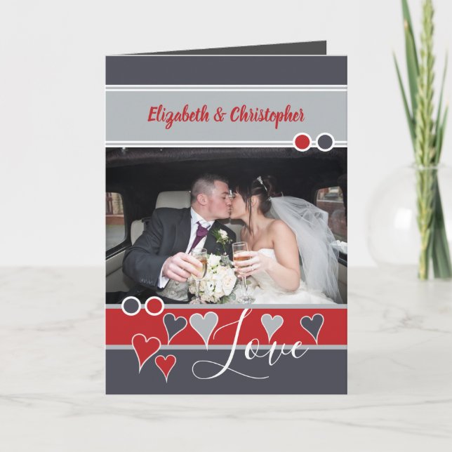 Wedding Anniversary red and grey photo Card (Front)