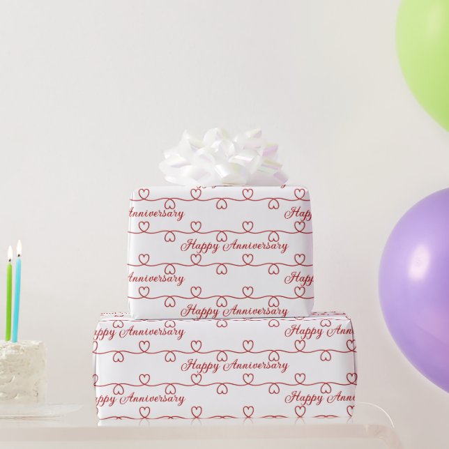 Wedding Anniversary Red Hearts Wrapping Paper (Party Gifts)