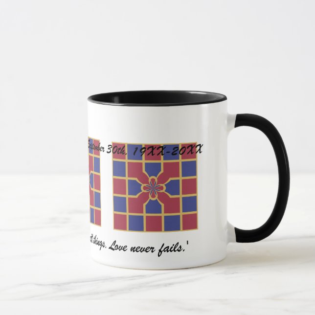 Wedding Anniversary Red Navy Geometric With Name Mug (Right)
