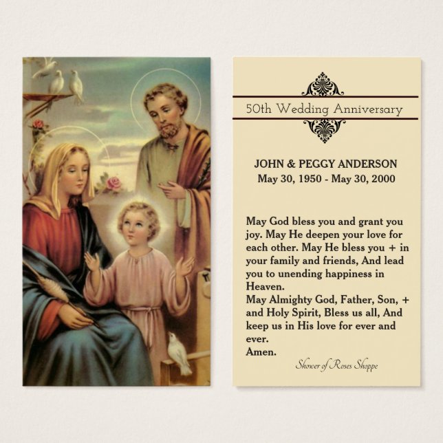 Wedding Anniversary Remembrance Holy Card & Prayer (Front & Back)