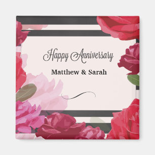 Wedding Anniversary Roses, Stripes, Custom Names Magnet