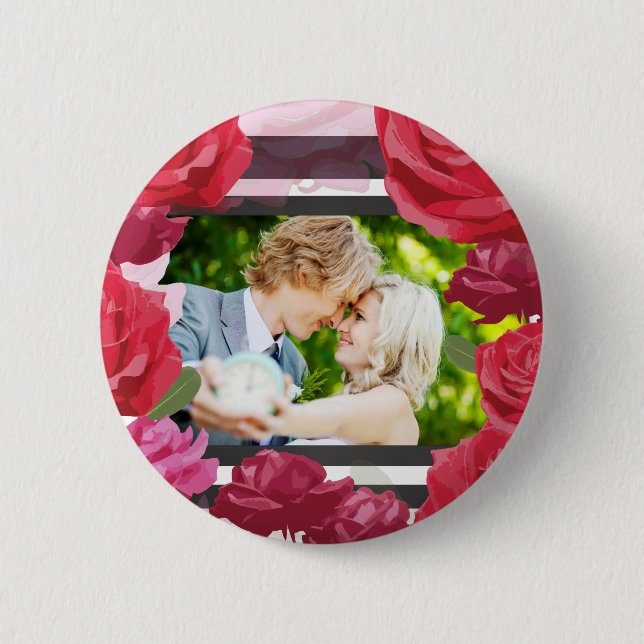 Wedding Anniversary Roses, Stripes, Custom Photo 6 Cm Round Badge (Front)