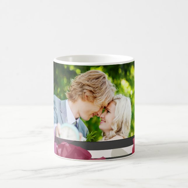Wedding Anniversary Roses, Stripes, Custom Photo Coffee Mug (Center)