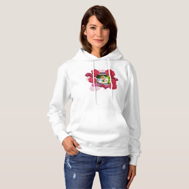 Wedding Anniversary Roses, Stripes, Custom Photo Hoodie (Front Full)