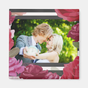 Wedding Anniversary Roses, Stripes, Custom Photo Magnet