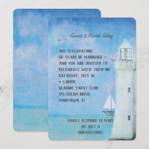 wedding anniversary-sailboat  and ocean lighthouse invitation