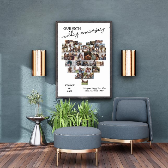 Wedding Anniversary Script Heart 37 Photo Collage  Canvas Print (#ordernow)