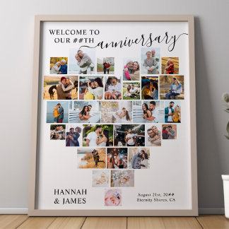 Wedding Anniversary Script Heart Photo Collage Poster