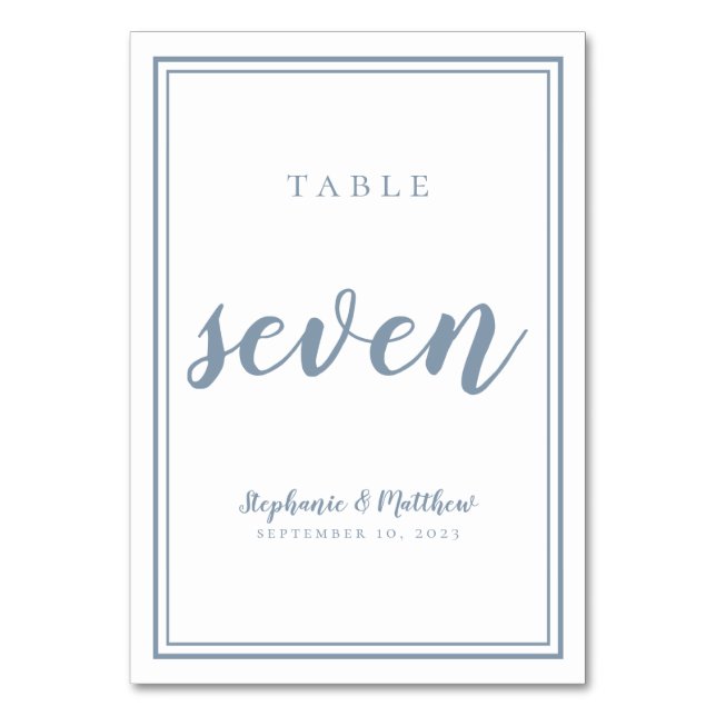Wedding Anniversary Seven Simple Modern Dusty Blue Table Number (Front)