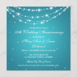 Wedding Anniversary Sparkling Chain Turquoise Invitation