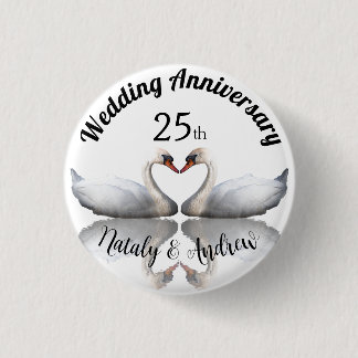 Wedding Anniversary swan couple white 3 Cm Round Badge