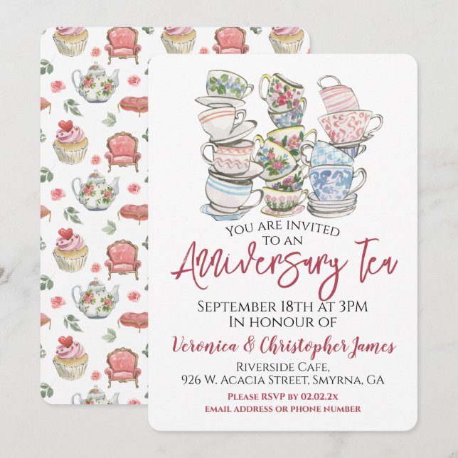Wedding Anniversary Tea Party Invitation (Front/Back)