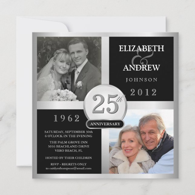 Wedding Anniversary - Then & Now Photo Invitations (Front)