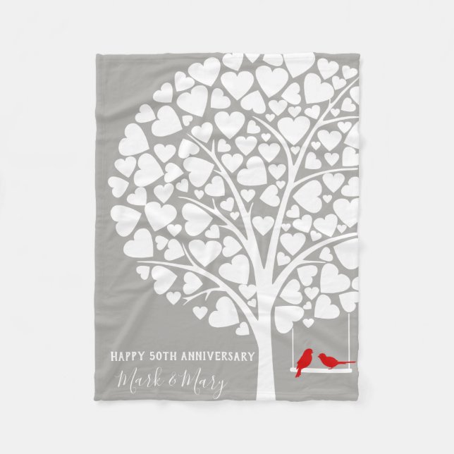 Wedding Anniversary Tree With birds Fleece Blanket (Front)