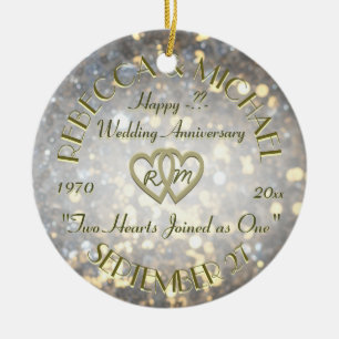 Wedding Anniversary Two Hearts Ceramic Tree Decoration