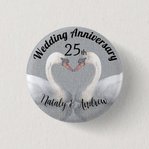Wedding Anniversary two swans metal white 3 Cm Round Badge