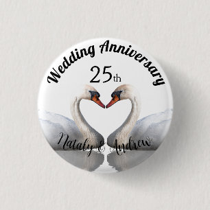 Wedding Anniversary two swans white 3 Cm Round Badge