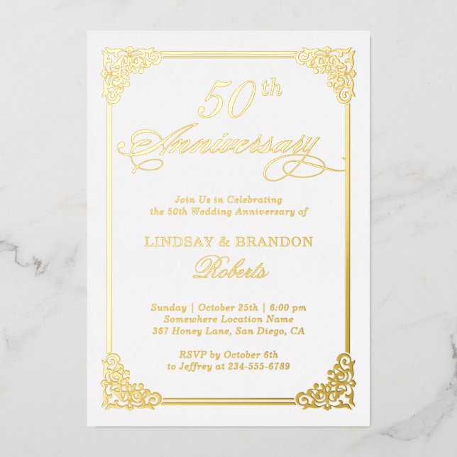 Wedding Anniversary Vintage Damask Frame Real Gold (Front)