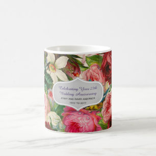 Wedding Anniversary - Vintage Roses Floral Custom Coffee Mug
