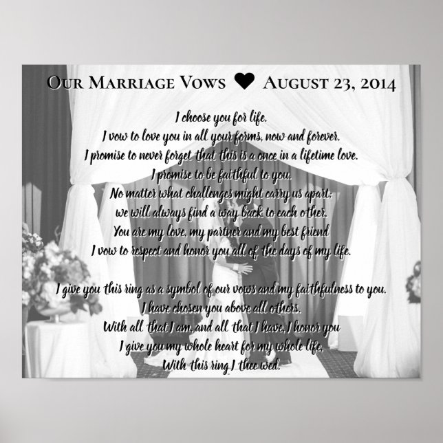 Wedding Anniversary Vows Date Black White Poster (Front)