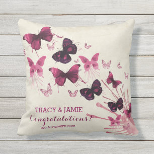 Wedding Anniversary Watercolor Pink Butterflies Outdoor Cushion
