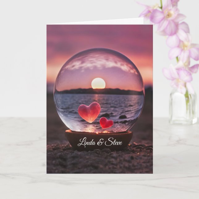 Wedding Anniversary with Custom Names Hearts  Card (Orchid)