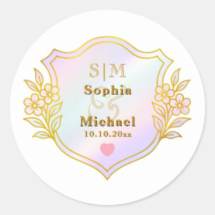 Wedding Anniversary with Gold Initials Monogram Classic Round Sticker