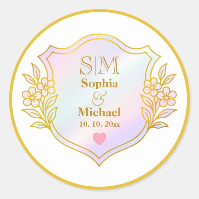 Wedding Anniversary with Gold Initials Monogram Classic Round Sticker (Front)