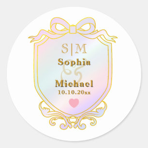 Wedding Anniversary with Gold Initials Monogram Classic Round Sticker