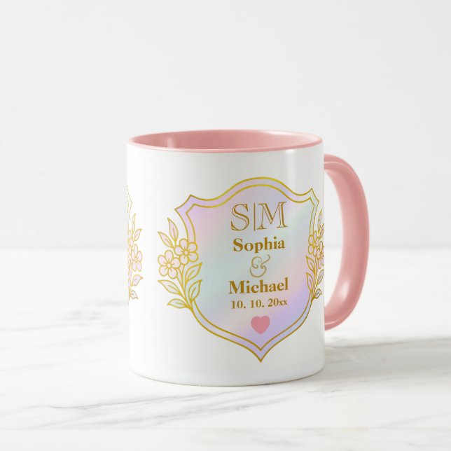 Wedding Anniversary with Gold Initials Monogram Mug (Front Right)