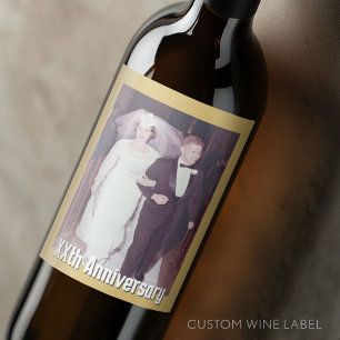 Wedding Anniversary with Photo and Border Wine Label