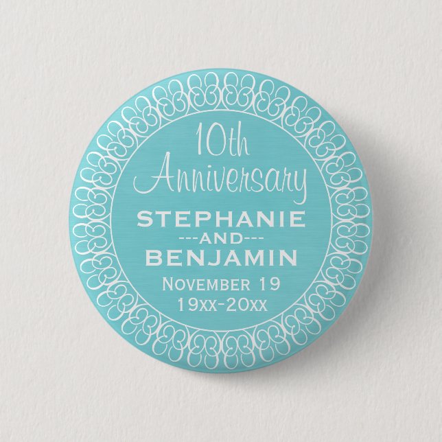 Wedding Anniversary with Teal Blue Background 6 Cm Round Badge (Front)