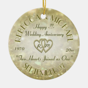 Wedding Anniversary with Two Hearts Ceramic Tree Decoration