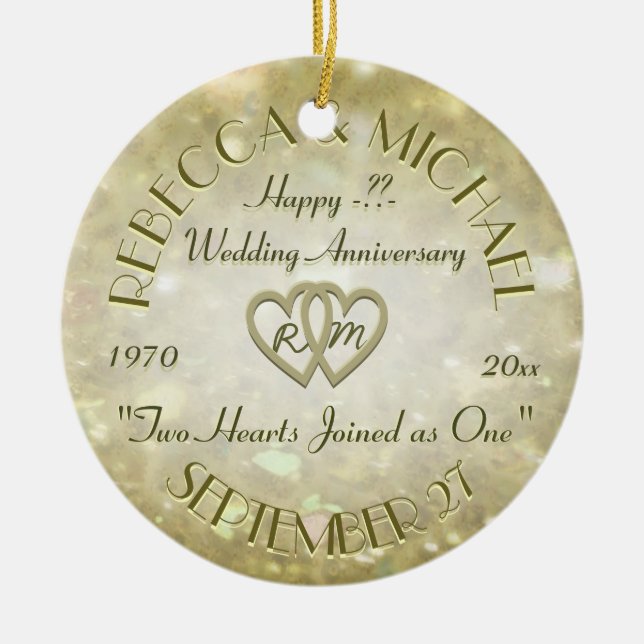 Wedding Anniversary with Two Hearts Ceramic Tree Decoration (Front)