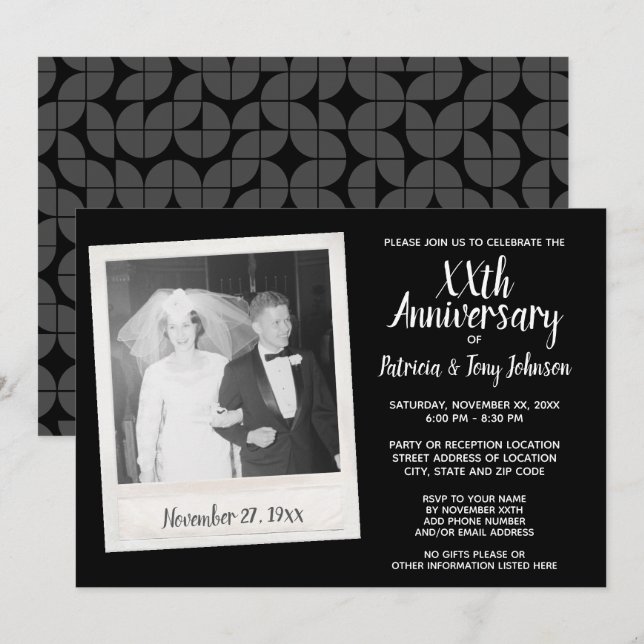 Wedding Anniversary with Vintage Photo - black Invitation (Front/Back)