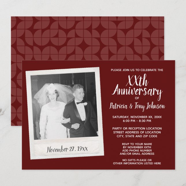 Wedding Anniversary with Vintage Photo - burgundy Invitation (Front/Back)