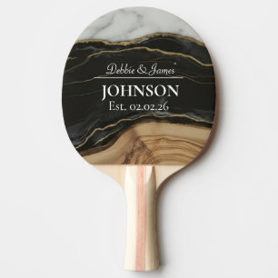 Wedding Anniversary Wood Black White Marble Ping Pong Paddle