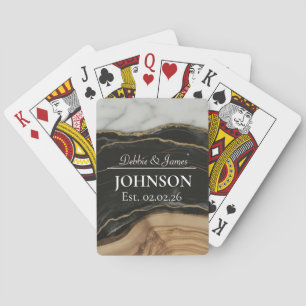 Wedding Anniversary Wood Black White Marble  Playing Cards