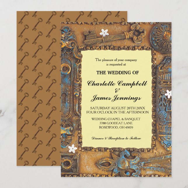 Wedding Announcement Antique Skeleton Key Invite (Front/Back)