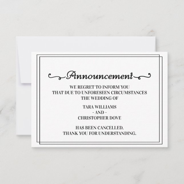 Wedding Announcement Cancellation Cards (Front)
