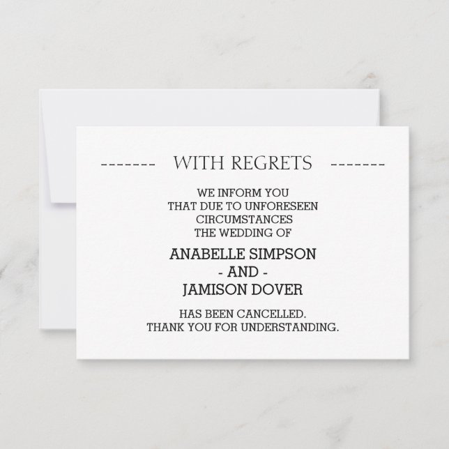 Wedding Announcement Cancellation Cards (Front)