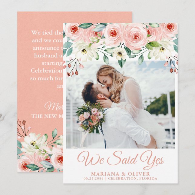 Wedding Announcement Peach White Floral (Front/Back)