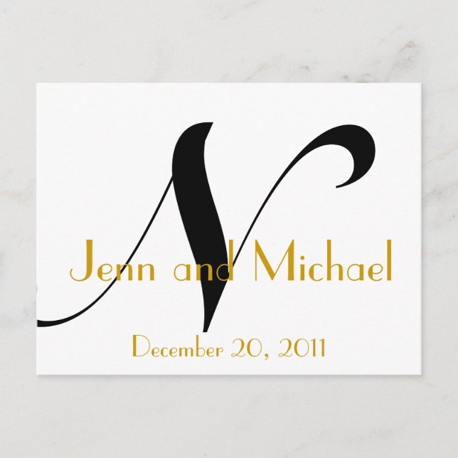 Wedding Announcement Postcard Art Deco Gold Black (Front)