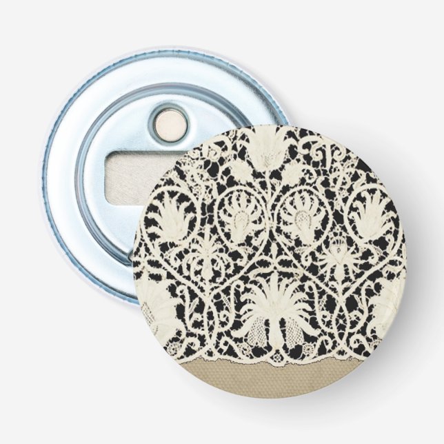 Wedding Antique Lace Linen White Classic Pretty Bottle Opener (Front)