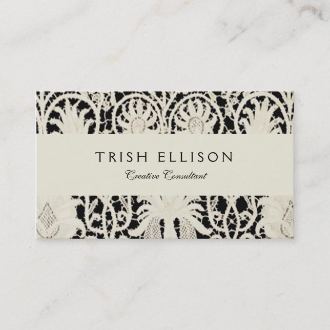 Wedding Antique Lace Linen White Classic Pretty Business Card (Front)