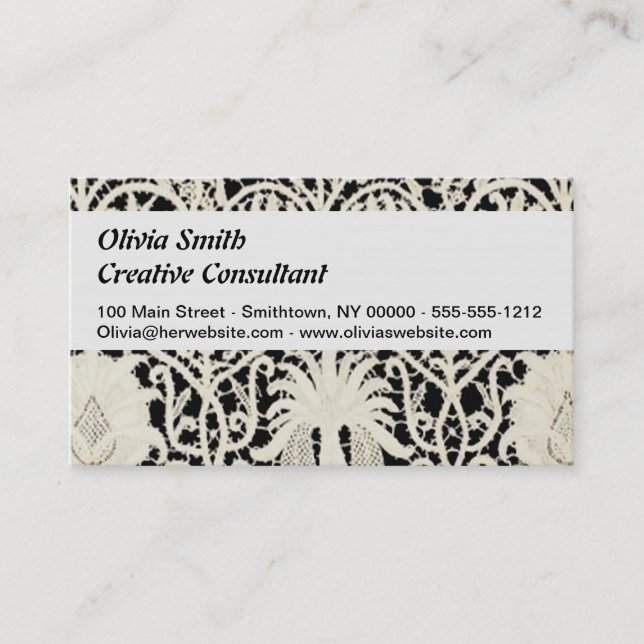 Wedding Antique Lace Linen White Classic Pretty Business Card (Front)