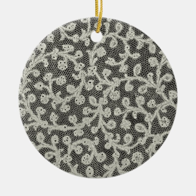 Wedding Antique Lace Linen White Classic Pretty Ceramic Tree Decoration (Front)