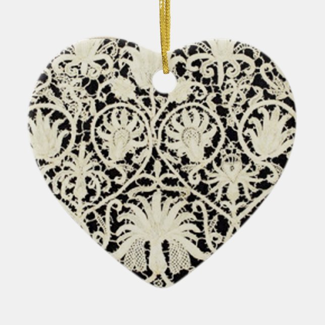 Wedding Antique Lace Linen White Classic Pretty Ceramic Tree Decoration (Front)